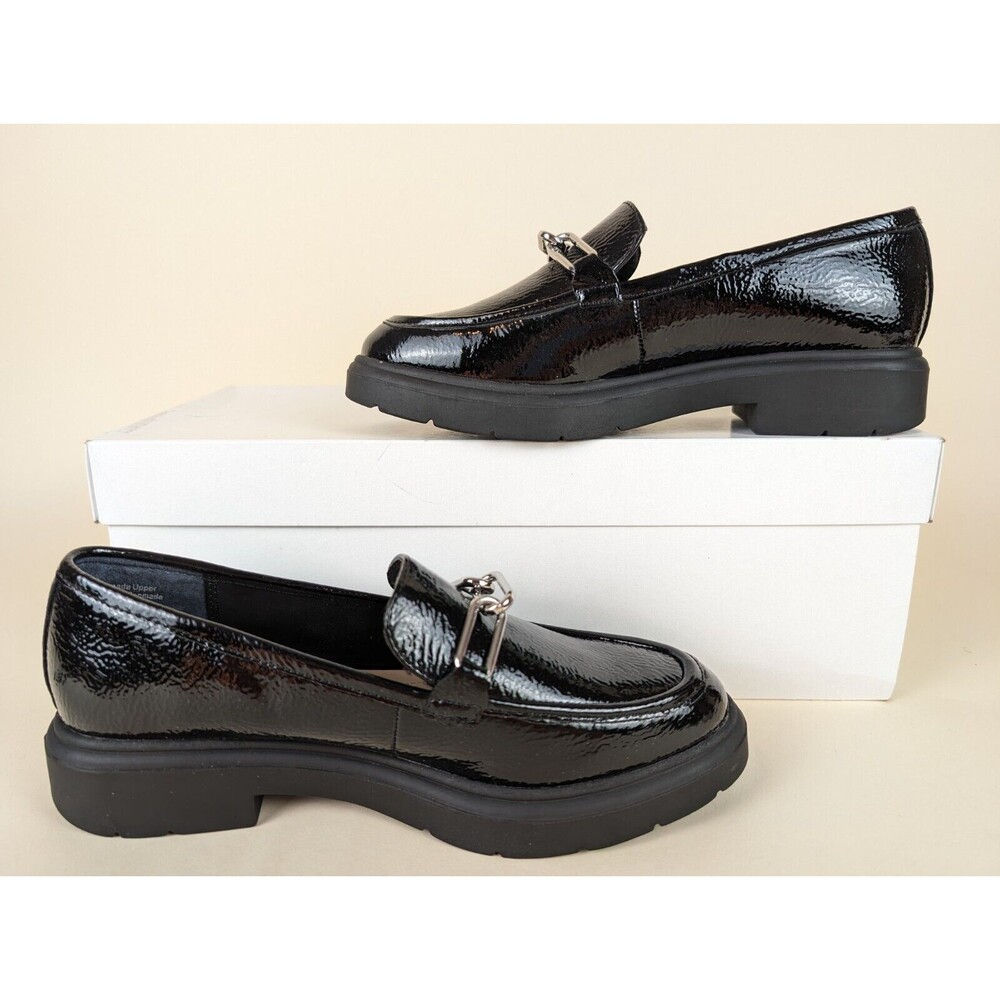Alfani Galilyao Loafer Flats Womens 6.5M Black Faux Patent Slip On Y2K Shoes NWT